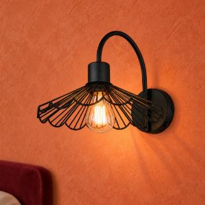 Applique per comodino camera da letto moderna nera a ventaglio con interruttore