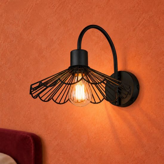 Applique per comodino camera da letto moderna nera a ventaglio con interruttore