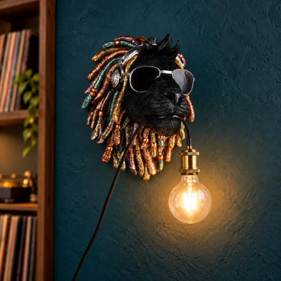 Applique per soggiorno decorativa a forma di leone nera in resina