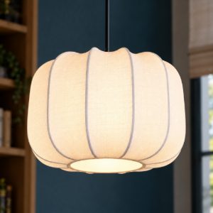 Lampadario a sospensione piccolo per sala da pranzo moderno nero con paralume in tessuto bianco