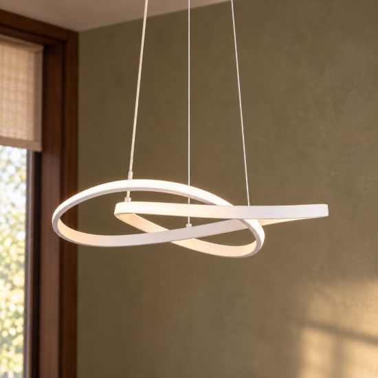 Lampadario a sospensione led 36w 4000k per sala da pranzo moderno bianco dal design curvo