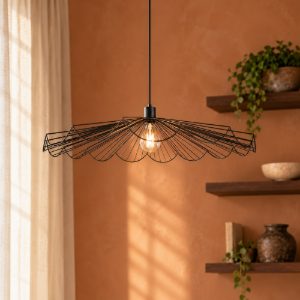 Lampadario a sospensione grande per sala da pranzo moderno nero a ventaglio