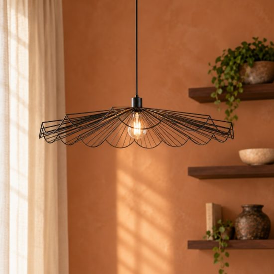 Lampadario a sospensione grande per sala da pranzo moderno nero a ventaglio