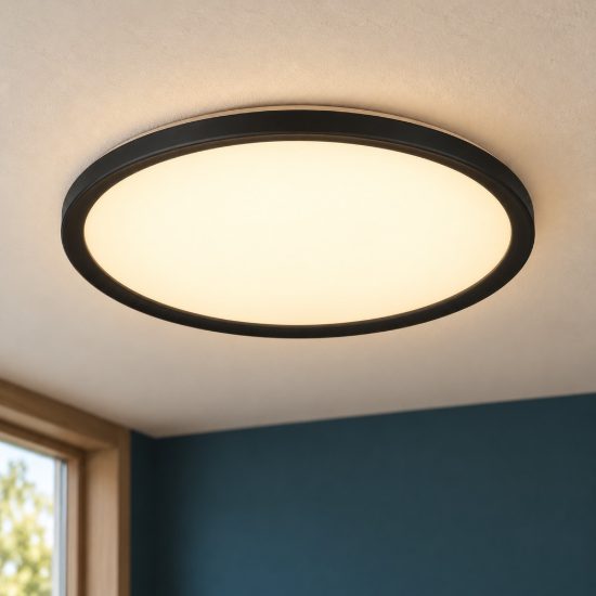 Plafoniera led 18w cct 2700k 6500k con telecomando moderna rotonda nera piatta