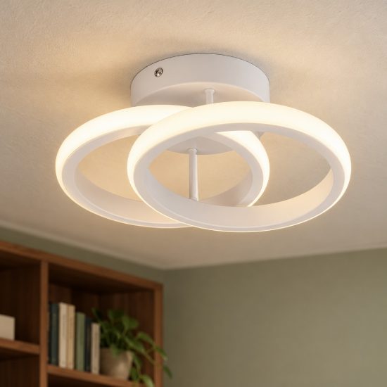 Plafoniera led 7w 4000k moderna bianca con diffusore a doppio cerchio