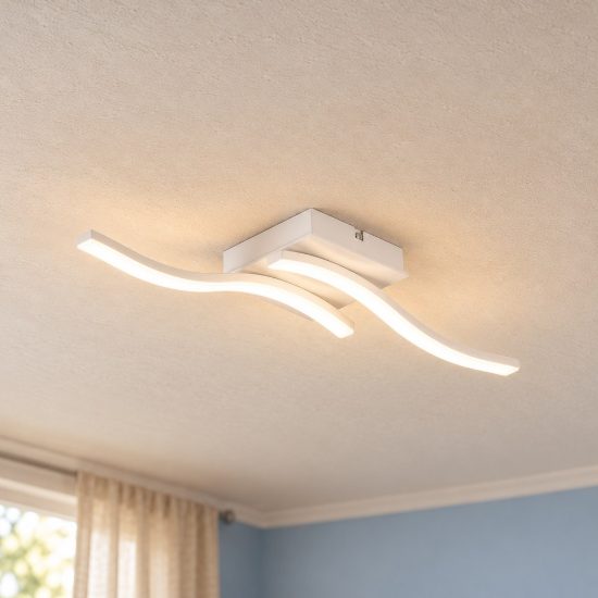Plafoniera led 12w 4000k per soggiorno moderna bianca con 2 bacchette ondulate