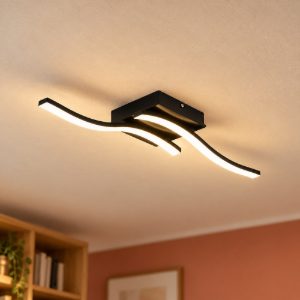 Plafoniera led 12w 4000k per soggiorno moderna nera con 2 bacchette ondulate