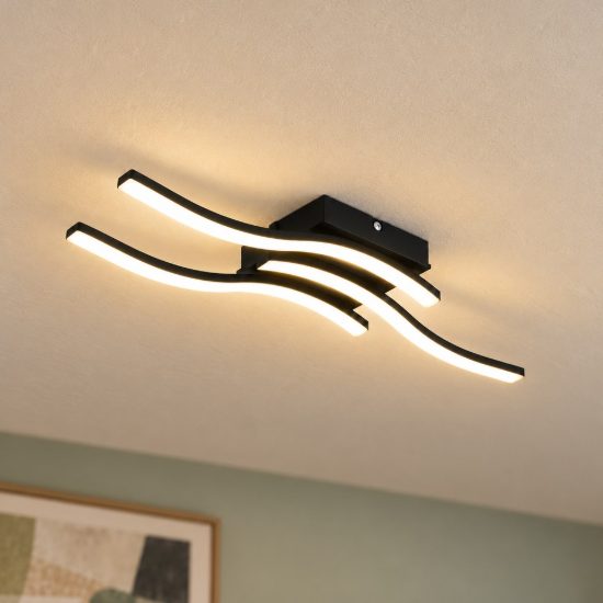 Plafoniera led 18w 4000k per soggiorno moderna nera con 3 bacchette ondulate