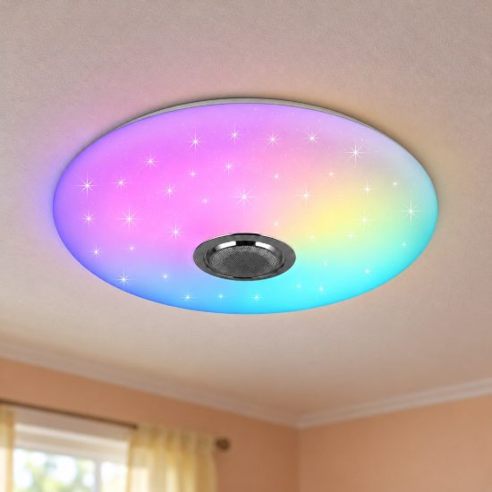 Plafoniera led 33w cct 2700k 6500k rgb con altoparlante bluetooth telecomando bianca effetto stellato