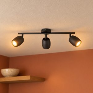 Plafoniera con 3 faretti orientabili moderna in metallo nero opaco