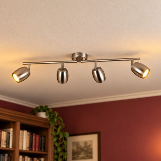 Plafoniera con 4 faretti orientabili moderna in metallo nichel opaco