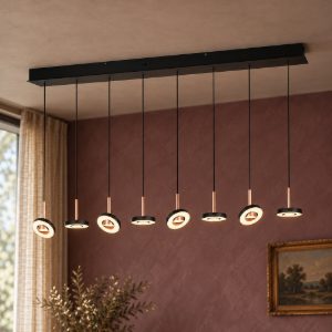 Lampadario con 8 pendenti per sala da pranzo led 64w cct 2300k 3000k 4000k rettangolare nero caffe
