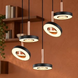 Lampadario con 5 pendenti per sala da pranzo led 40w cct 2300k 3000k 4000k rotondo nero caffe