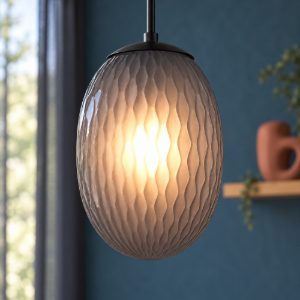 Lampada a sospensione per sala da pranzo moderna nera con vetro lavorato fume