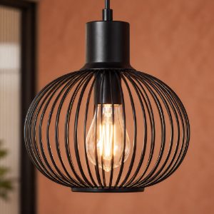 Lampadario a sospensione piccolo per sala da pranzo moderno nero a gabbia