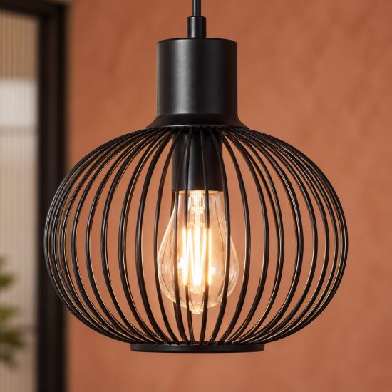 Lampadario a sospensione piccolo per sala da pranzo moderno nero a gabbia