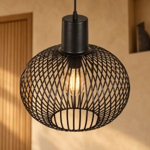 Lampadario a sospensione grande per sala da pranzo moderno nero a gabbia