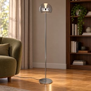 Piantana led 11w cct 2300k 3000k 4000k per soggiorno moderna cromo con vetro trasparente