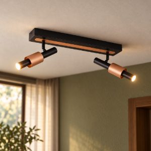 Plafoniera con 2 faretti led 9w cct 2300k 3000k 4000k orientabili moderna nera caffe