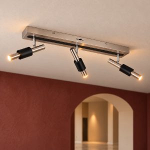 Plafoniera con 3 faretti led 13,5w cct 2300k 3000k 4000k orientabili moderna nichel opaco nera