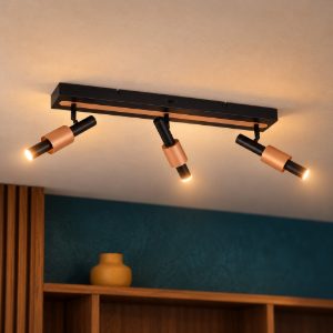 Plafoniera con 3 faretti led 13,5w cct 2300k 3000k 4000k orientabili moderna nera caffe