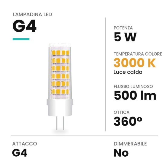 Lampadina led g4 a capsula 12v 5w 3000k bianca