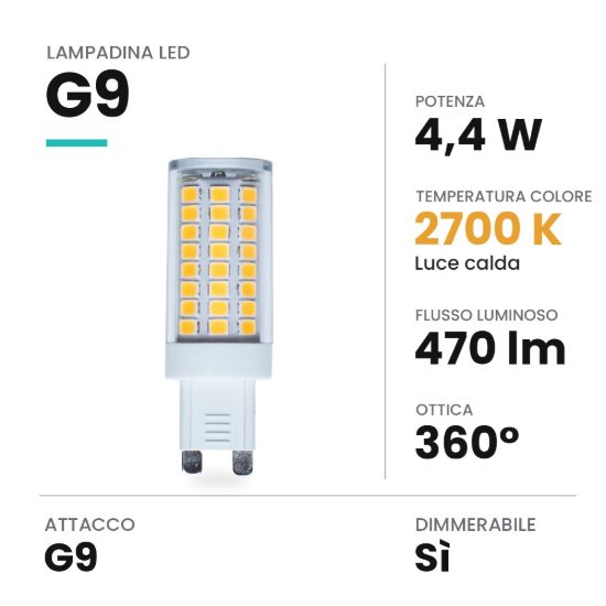 Lampadina led g9 a capsula 4,4w 2700k dimmerabile bianca
