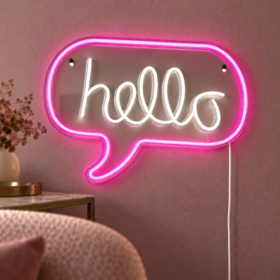 Applique per soggiorno led 5w usb-c decorativa a fumetto con scritta hello trasparente