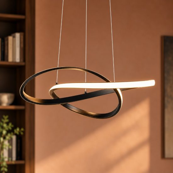 Lampadario a sospensione led 36w 3000k per sala da pranzo moderno nero dal design curvo