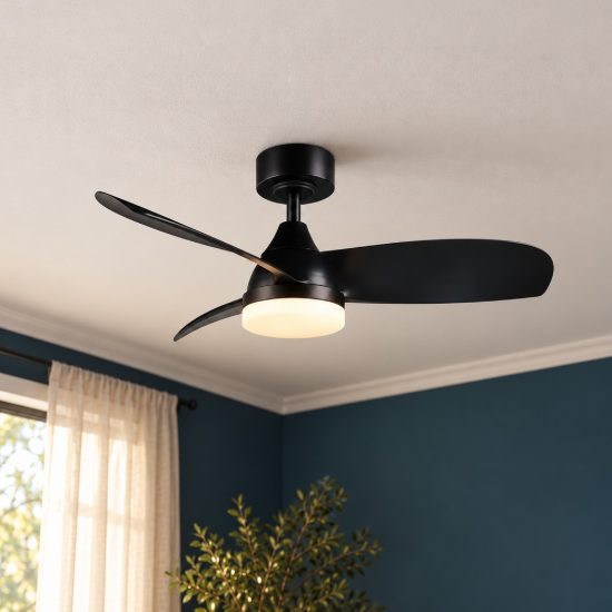 Ventilatore da soffitto con luce led 20w cct 2700k 6500k con telecomando nero con 3 pale
