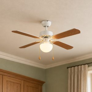 Ventilatore da soffitto con luce comando a catena bianco con 4 pale in mdf
