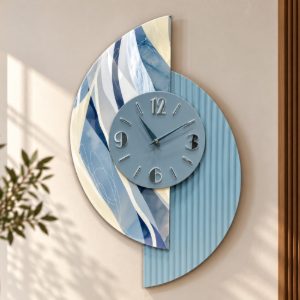 Orologio a parete moderno carta da parati e resina blu per cucina moderna