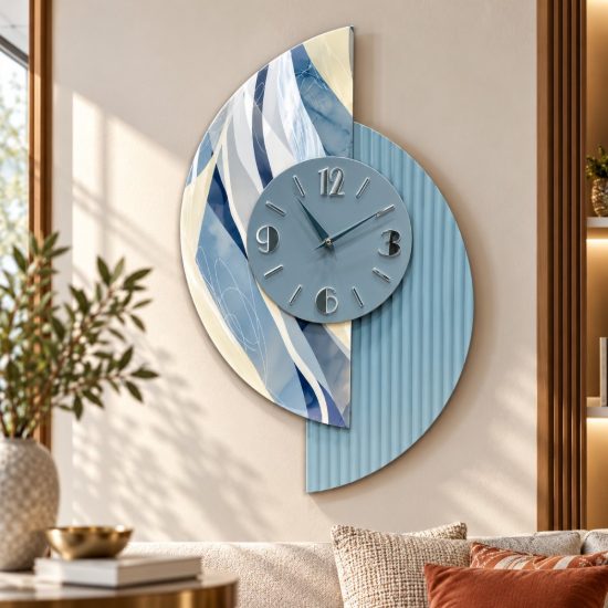 Orologio a parete moderno carta da parati e resina blu per cucina moderna