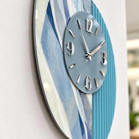 Orologio a parete moderno carta da parati e resina blu per cucina moderna