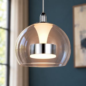 Lampada a sospensione led 11w cct 2300k 3000k 4000k per sala da pranzo cromo con vetro trasparente