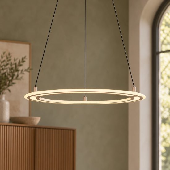 Lampadario per soggiorno led 38w cct 2700k 6500k con telecomando ad anello motorizzato tortora