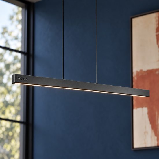 Lampadario per sala da pranzo lineare led 40w cct 2700k 6500k con telecomando bi-emissione motorizzato nero