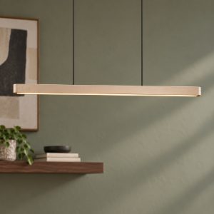 Lampadario per soggiorno lineare led 40w cct 2700k 6500k con telecomando bi-emissione motorizzato beige