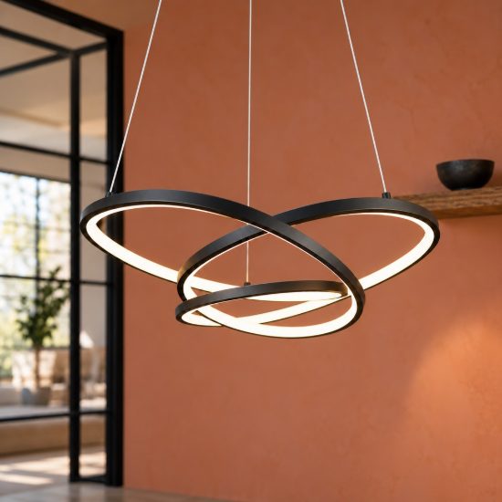 Lampadario a sospensione led 34w cct 2300k 3000k 4000k per sala da pranzo moderno a filo curvo nero