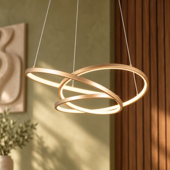 Lampadario a sospensione led 34w cct 2300k 3000k 4000k per sala da pranzo moderno a filo curvo oro