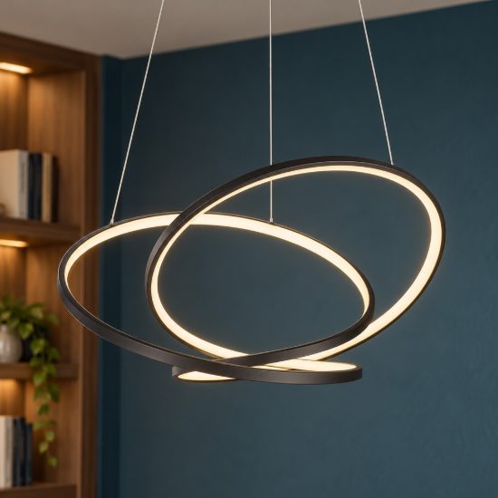 Lampadario a sospensione led 52w cct 2300k 3000k 4000k per sala da pranzo moderno a filo curvo nero