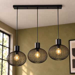 Lampadario a sospensione con 3 pendenti per sala da pranzo moderno nero a gabbia