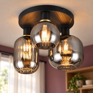 Plafoniera 3 luci moderna nera con vetri cromati assortiti