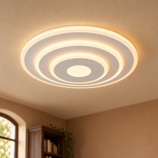 Plafoniera led 35w cct 2700k 6500k con telecomando moderna ad anelli 3d bianca