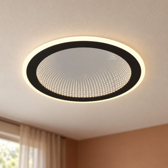 Plafoniera led 21,5w cct 2700k 6500k con telecomando moderna rotonda nera effetto infinito