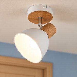 Faretto da soffitto per salotto orientabile moderno in metallo bianco legno naturale