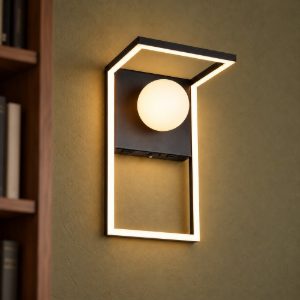 Applique per soggiorno led 11w cct 2300k 3000k 4000k moderna ad angolo nera con sfera in vetro