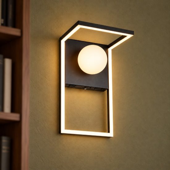 Applique per soggiorno led 11w cct 2300k 3000k 4000k moderna ad angolo nera con sfera in vetro