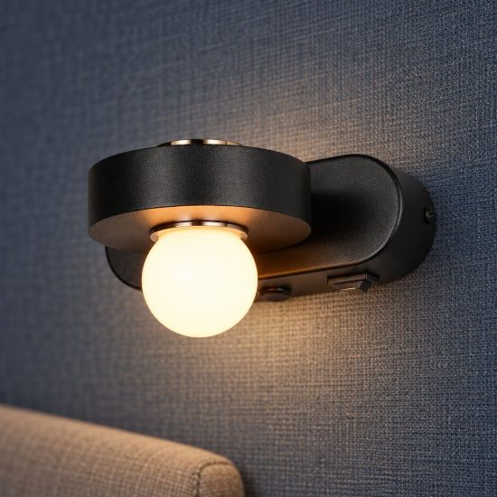 Applique per soggiorno led 7w cct 2300k 3000k 4000k bi-emissione nera con sfera in vetro