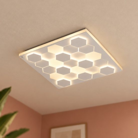 Plafoniera led 40w 2000k 4000k dim to warm per soggiorno quadrata alveolare bianca